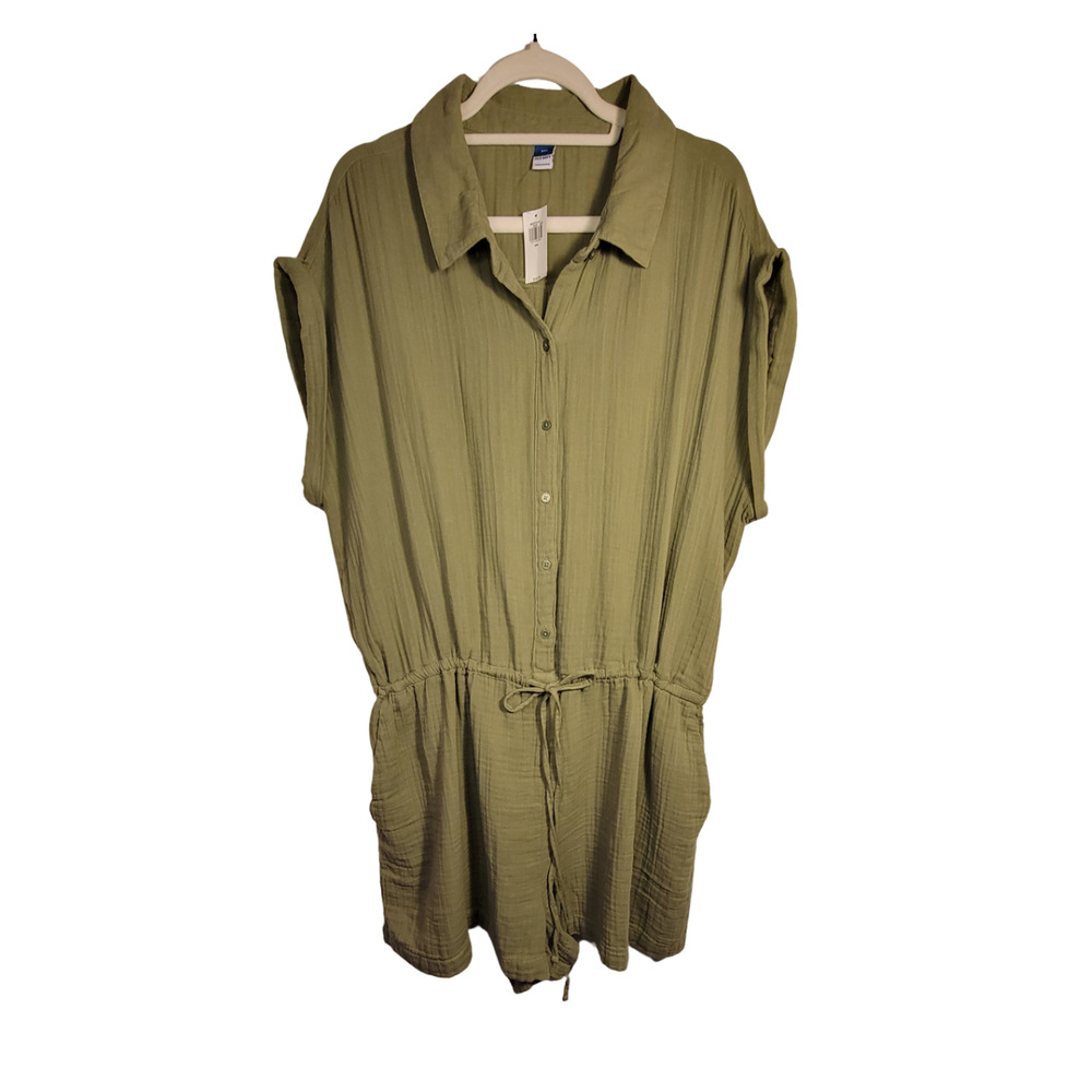 NWT Old Navy Crinkle Gauze Romper Size XXL Army Green Drawstring Waist Pockets!